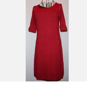 Donna Ricco Red Short Sleeve Dress XS Rayon Back Zip Closure XS Office Career